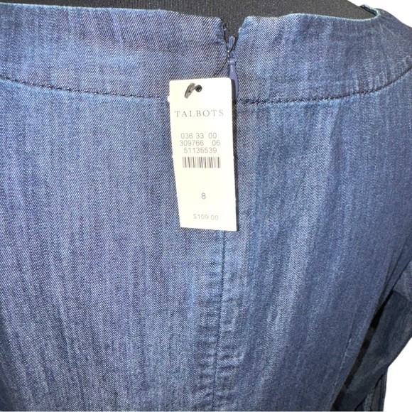 NWT Talbots Denim Dress Size 8 Back Zip Bow Cuff 3/4 Sleeve Jewel Neck - Picture 6 of 8